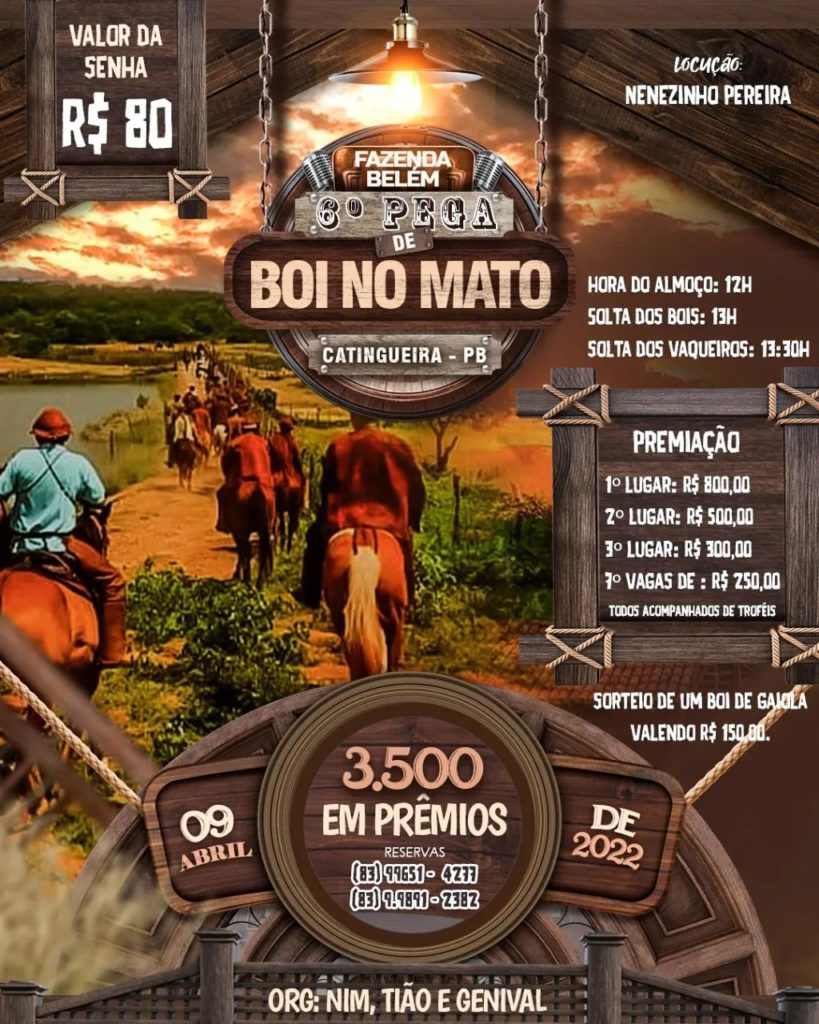 6º Pega de Boi da Fazenda Belém em Catingueira/PB será realizado no dia 09 de abril de 2022.
